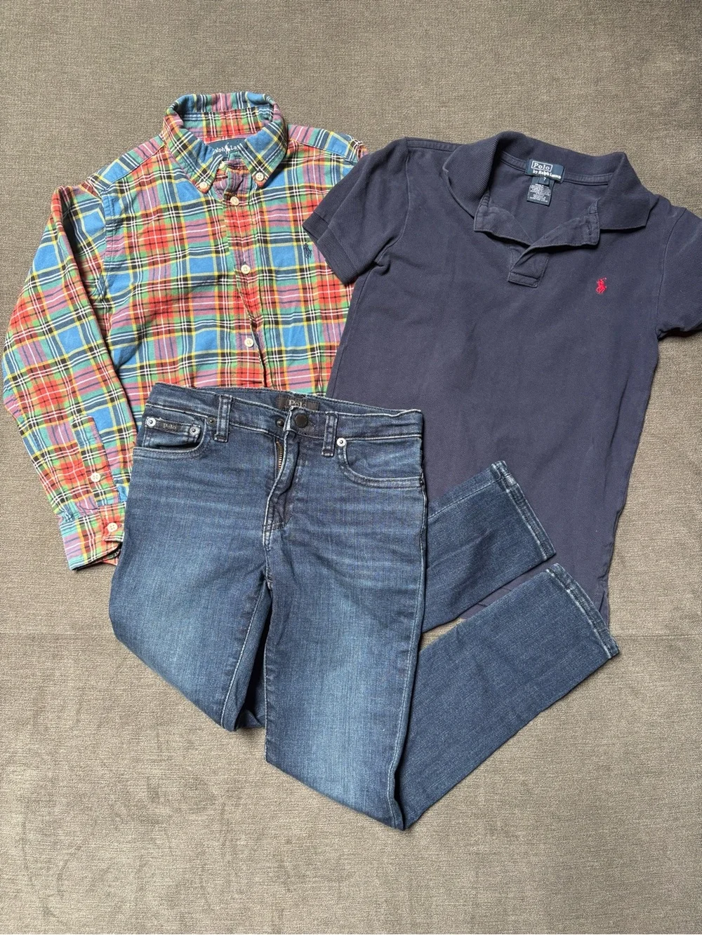 Ralph Lauren Boys Size 7 Outfit Bundle Plaid Shirt Polo & Varick Jeans